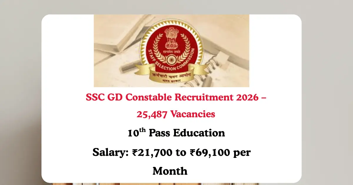 Read more about the article SSC GD Constable Recruitment 2026 – Total Vacancies: 25,487 | ₹21,700 to ₹69,100 Salary